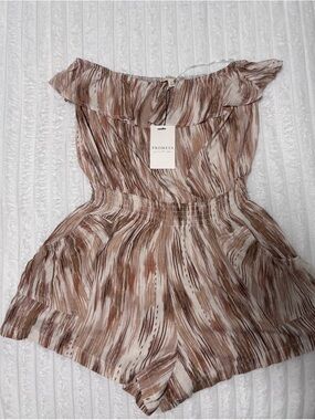 Promesa Brown and Cream Off-Shoulder Romper